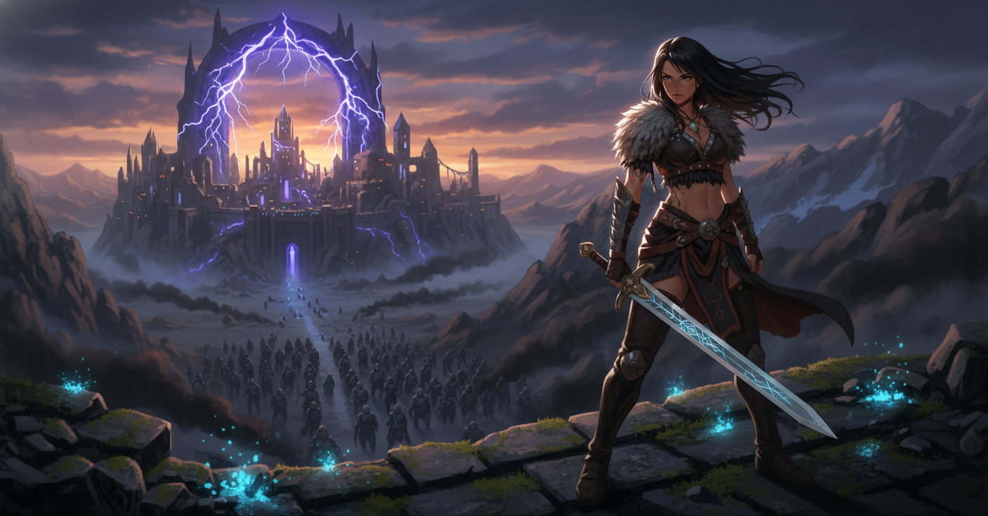 Angry warrior in a mystical setting